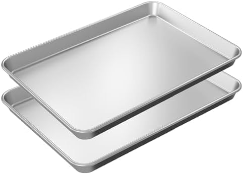 Baking Sheet Pan 9x13 Non Toxic Baking sheets for Oven in Rust Free Best cookie sheets for baking, Warp Resistant, Food Grade Aluminum, Versatile, Easy Cleanup - Quarter Sheet Pan Pack Of 2