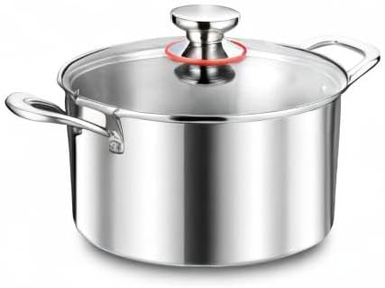 Herogo 4.5 Quart Stock Pot, Tri-Ply Cooking Pot with Lid, 18/10 Stainless Steel Pasta Stockpot with Handles, 4.5 QT Stockpot for Induction Electric Gas Stove, Dishwasher Safe