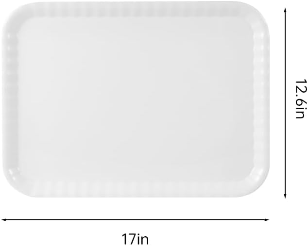 Blue Boat 17" x 12" Rectangular Serving Trays Set of 2 White, Melamine Serving Platter, Light Weight Easy to Clean Sturdy Stackable BPA-Free Dishwasher Safe