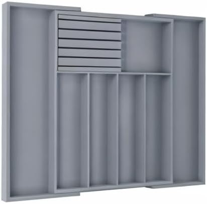 Large Utensil Drawer Organizer with Divider - Removable Kitchen Knife Holder Bamboo Adjustable Flatware Organizer for Drawer W12.8-20.2" x L16 x H2 (Grey)