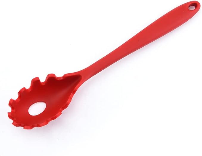 Silicone Pasta Fork (11.5"), High Heat Resistant to 480°F, Hygienic One Piece Design, Spaghetti Strainer & Server Spoon Pasta Forks (Red)