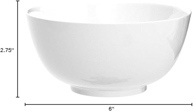 DELLING Ultra-Strong 22 Ounce Soup Bowls, Cereal Bowl, 6 inch Bowls Set, White Ceramic Bowls, White Bowls for Kitchen, Snack Rice Pasta Salad Oatmeal, Set of 6, Dishwasher & Microwave Safe