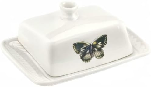Portmeirion Botanic Garden Harmony Covered Butter Dish, 7.5 Inch - Porcelain Butter Keeper with Butterfly Motif - Dishwasher, Microwave, Freezer, Oven Safe - Vintage Inspired Kitchenware