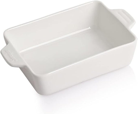 Sweejar Ceramic Baking Dish, Rectangular Small Baking Pan with Double Handles, 20 Oz for Cooking, Brownie, Kitchen, 6.5 x 4.9 x 1.8 Inches(White)