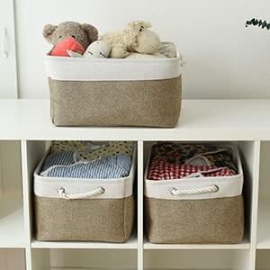 TheWarmHome Storage Basket for Organizing - 16x12x8 inch Large 3 Pack Collapsible Storage Bin for Shelves with Handles, Fabric Storage Cubes for Organizer Cloth Gift Toy Closet (Whiet & Khaki)