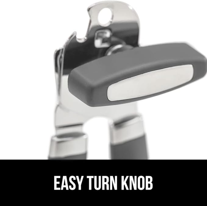 GORILLA GRIP Heavy Duty Stainless Steel Smooth Edge Manual Can Opener and Bottle Openers, Soft Comfortable Handle, Oversized Handheld Turn Knob, US Designed Multifunctional Kitchen Tool, Gray