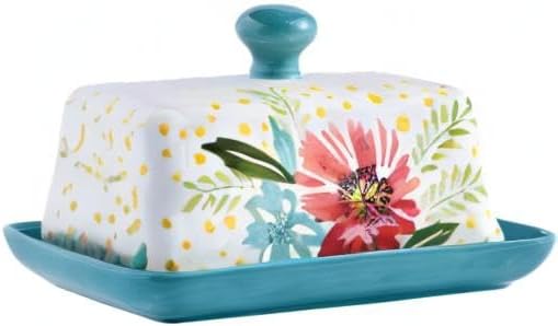 Wisenvoy Butter Dish Ceramic Butter Dish with Lid Butter Keeper Butter Dish with Lid for Countertop Flower Butter Crock