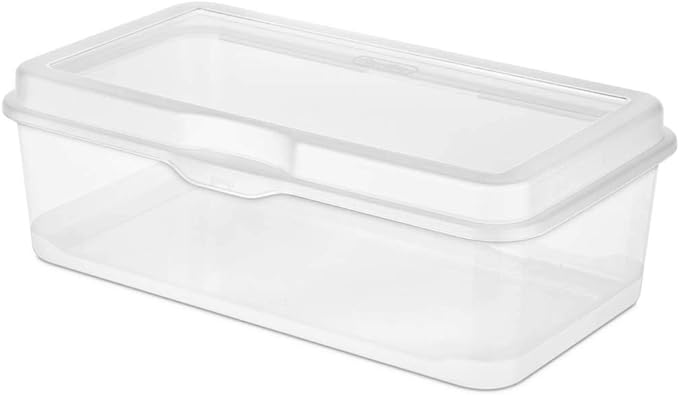 Sterilite Large FlipTop, Stackable Small Storage Bin with Hinging Lid, Plastic Container to Organize Desk at Home, Classroom, Office, Clear, 1-Pack