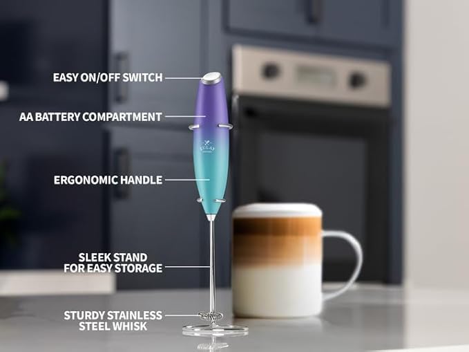 Zulay Kitchen Powerful Milk Frother Wand With 4 AA Duracell Batteries - Ultra Fast Handheld Drink Mixer - Electric Whisk Foam Maker for Coffee, Lattes, Cappuccino, Matcha & Creamer