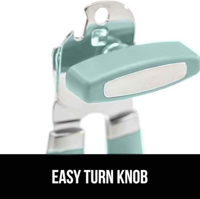 GORILLA GRIP Heavy Duty Stainless Steel Smooth Edge Manual Can Opener and Bottle Openers, Soft Comfortable Handle, Oversized Handheld Turn Knob, US Designed Multifunctional Kitchen Tool, Mint