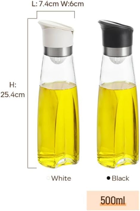 Premium Glass Olive Oil and Vinegar Dispenser Bottles Set, 2-Piece Kitchen Cooking Cruet with Auto-Open Lid, Non-Drip Pouring Spout, Oil Infuser Filter, Dishwasher Safe (White 16oz)