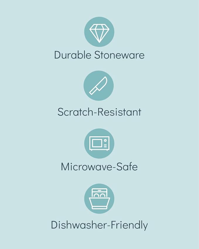 12 Piece Dinnerware Sets for 4 - Modern Style Stoneware Dinnerware Set - Scratch Resistant, Dishwasher Safe Plates and Bowls Sets Ceramic, Dish Set, Bowl and Plate Set - Black and Petrol Blue…