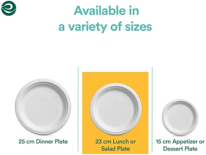 ECO SOUL Pearl White 9 Inch 200 [2x100 Pc] Paper Plates | 100% Compostable Disposable Bagasse I Heavy Duty Eco-Friendly Dinner Plates I Biodegradable Plates
