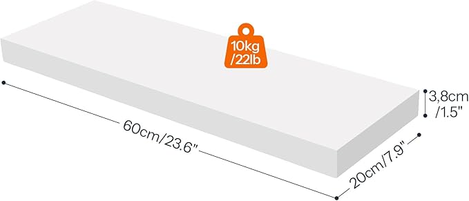 HOOBRO Floating Shelves for Wall, Wall Mounted Shelf Set of 2, 23.6" Hanging Shelf with Invisible Brackets, for Wall in Bathroom, Bedroom, Toilet, Kitchen, Living Room, Office, White WT60BJ01