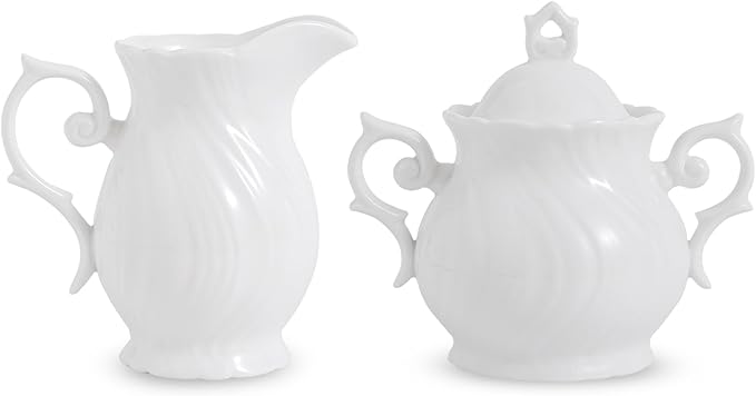 Sugar and Creamer Set Ceramic, Creamer Pitcher and Sugar Bowl with Lid, Creamer Pitcher with Handle,Sugar Cube Dish Coffee or Tea, White (white)