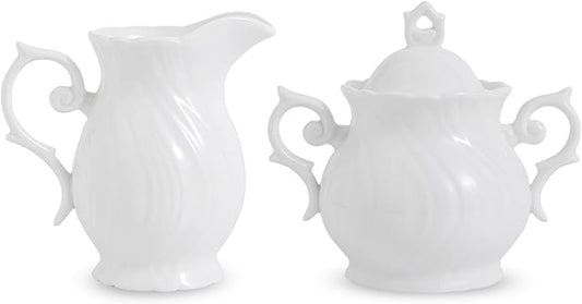 Sugar and Creamer Set Ceramic, Creamer Pitcher and Sugar Bowl with Lid, Creamer Pitcher with Handle,Sugar Cube Dish Coffee or Tea, White (white)