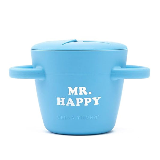 Snack Cups for Toddlers by Bella Tunno, Silicone Spill Proof Food Container with Lid, Babies & Kids 6-12 Months, Mr Happy