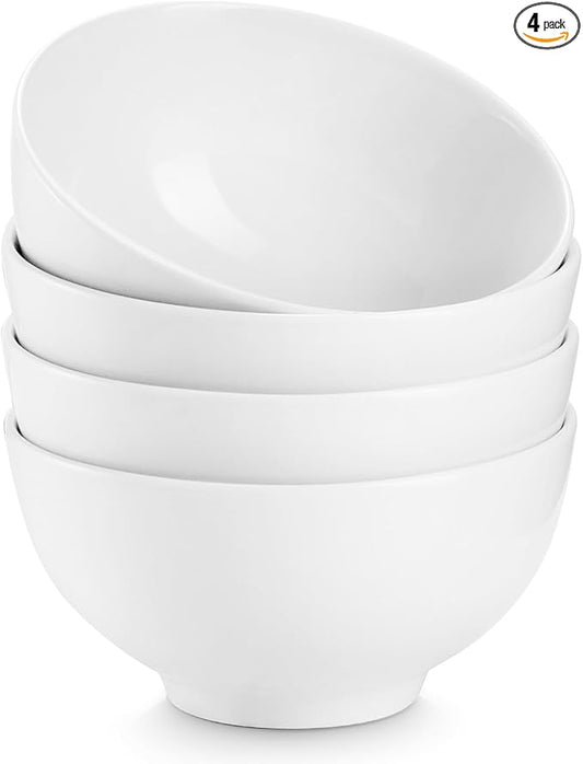 DOWAN 8.5 OZ Small Ceramic Bowls Set of 4 - White Bowls for Dessert, Dip, Side Dishes, Ice Cream, Fruit, Rice - Dishwasher & Microwave Safe