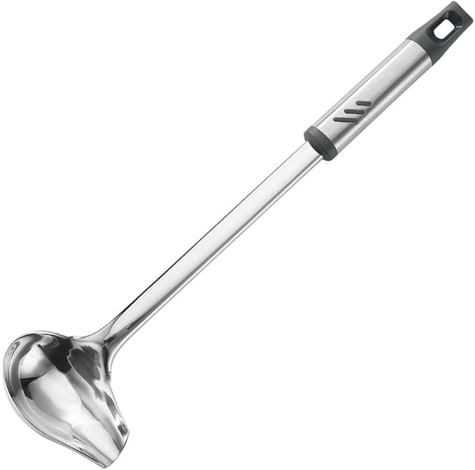Gravy Ladle, 1 oz Small Ladles for Serving Sauce, Stainless Steel Sauce Ladle with Pouring Spout, 13.4 inch Drizzle Spoon for Gravies and Dressings, Durable Construction, Silver, KLB-ASB-123