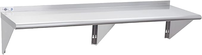 Profeeshaw NSF Stainless Steel Shelf 14” x 60”, 400 lb Commercial Shelves Wall Mounted Metal Shelving with Backsplash and 2 Brackets for Restaurant, Bar, Utility Room, Kitchen and Garage