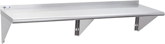 Profeeshaw NSF Stainless Steel Shelf 14” x 60”, 400 lb Commercial Shelves Wall Mounted Metal Shelving with Backsplash and 2 Brackets for Restaurant, Bar, Utility Room, Kitchen and Garage