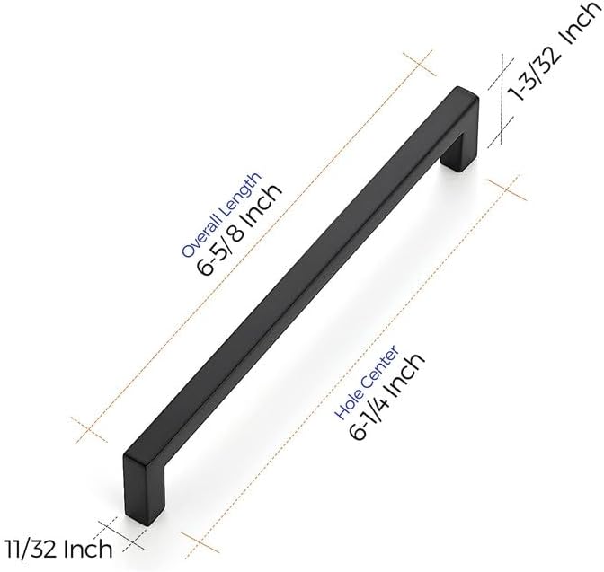 Ravinte 10 Pack Solid 6-1/4 Inch Center to Center Slim Square Bar Drawer Handles - Kitchen Cabinet Hardware in Matte Black - Drawer Pulls and Cabinet Handles
