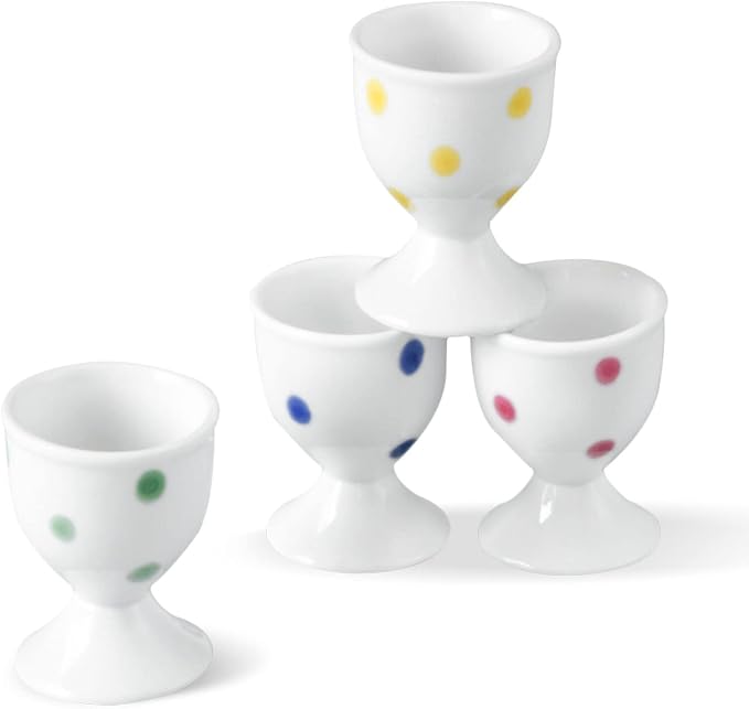 Cinf Ceramic Polka Dots Egg Cup Gift Set of 4 Porcelain Holder Breakfast Boiled Cooking Tools Stable Easy to Clean Childhood Memories Table Decoration Kitchen
