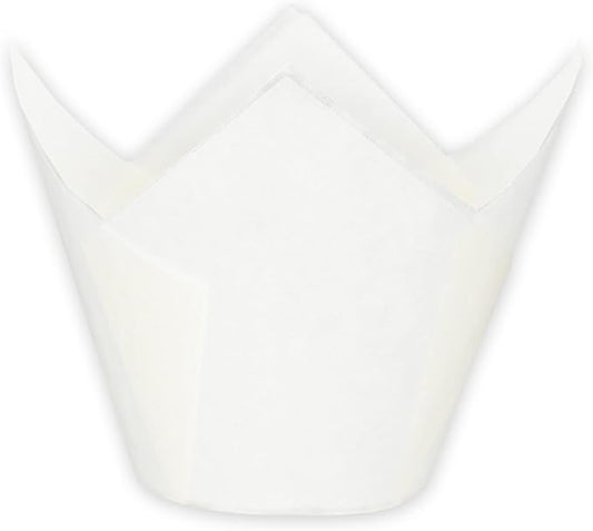 Jumbo Extra Large size White Tulip Baking Cups 2-1/4"(Base diameter) x 3-3/4"(Wall height) Greaseproof paper baking cupcake Muffin liners, Case of 130 pcs
