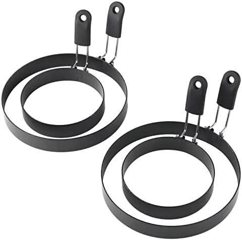 zeeooil Egg Rings 2 Pack Large 6 Inch Pancake Mold 2 Pack 3.5 Inch Stainless Steel Nonstick Egg Ring, Egg Mold for Frying Eggs (2 Packs 3.5"+2 Packs 6")