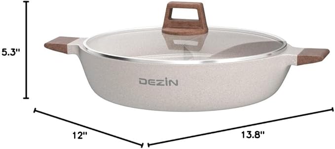 Dezin 5-QT Double-flavor Shabu Shabu Pot with Divider, Dual Sided Nonstick Hot Pot, 12 Inch Divided Stockpot for Cooking, Hotpot for Induction Cooktop, Gas Stove & Hot Burner, Soup Ladle Included