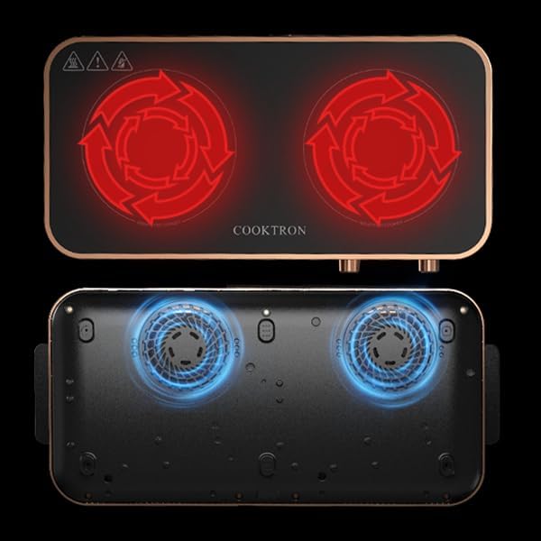 Portable Compact 2 Burner Induction Cooktop Electric Stove w/Smokeless Cast Iron Griddle Grill & Temperature Control & Child Lock, Rose Gold