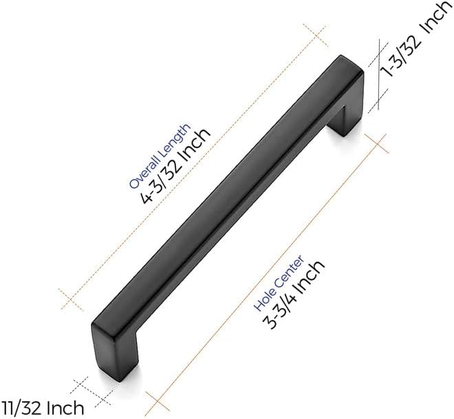 Ravinte Solid 3-3/4 Inch Center to Center Slim Square Bar Drawer Handles - Cabinet Hardware in Matte Black - Kitchen Handles and Pulls for Drawers and Cabinets