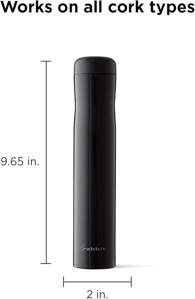 Rabbit Automatic Electric Corkscrew Wine Opener, Cordless Rechargeable, One-Touch Operation, Sleek Shiny Black Finish, Easy to Use for Wine Lovers
