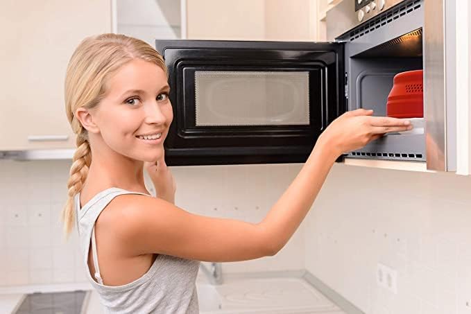 Collapsible Microwave Cover for Food - Silicone and Glass Splatter Guard Lid for 6-12 inch Plates & Bowls, Dishwasher Safe, Heat Resistant, BPA-Free, (Red).