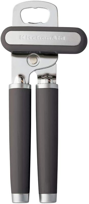 KitchenAid Classic Multifunction Can Opener and Bottle Opener Easy to Use, Razor Sharp Stainless Steel Cutting Wheel, Soft Ergonomic Handles, Charcoal