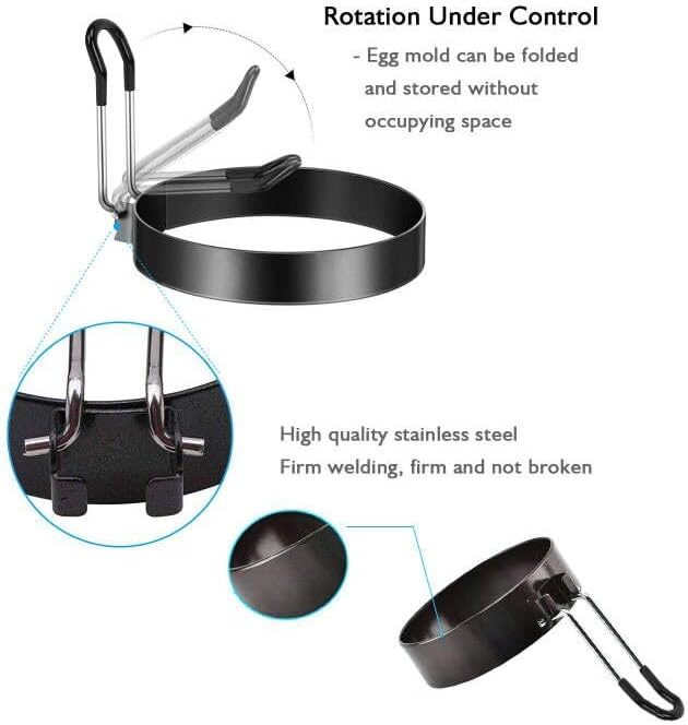 4 Pack Stainless Steel Egg Ring Molds With Non Stick Metal Mold Shaper Circles For Fried Egg McMuffin Sandwiches,Frying Or Shaping Eggs,Breakfast Household Kitchen Cooking Tool Omelette