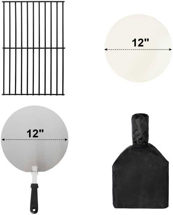 12’’ Outdoor Pizza Oven Wood Fired Pizza Oven Portable Patio Ovens Included Pizza Stone, Pizza Peel, Fold-up Legs, Cover Cooking Rack for Camping Backyard BBQ