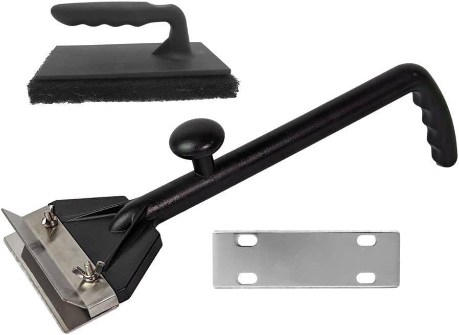 Chef Master Griddle Scraper w/Replacement Blade & Grill Scrubber Combo, Commercial Flat Iron Grill Griddle Scraper for Home, Diner, Bar & Restaurant, Flat Top Iron & Blackstone Accessories - 90254