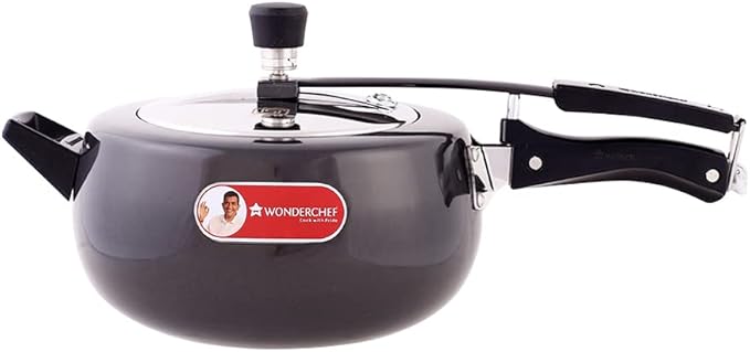 Wonderchef Taurus Hard Anodized Inner Lid Pressure cooker, 5 liter, Cool Touch Handles for Durability, Induction Friendly, 5 year warranty, ISI Certified5 LitresBlack