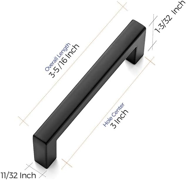 Ravinte 60 Pack 3 Inch Matte Black Square Bar Drawer Handles - Slim Black Cabinet Handles and Black Pulls for Kitchen Cabinet Hardware
