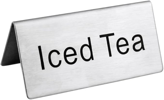 New Star Foodservice Stainless Steel Table Tent Sign (Silver (Iced Tea), 3 x 1.5-Inch (Set of 6))