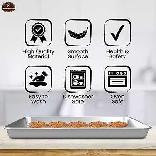 Baking Sheet Pan 9x13 Non Toxic Baking sheets for Oven in Rust Free Best cookie sheets for baking, Warp Resistant, Food Grade Aluminum, Versatile, Easy Cleanup - Quarter Sheet Pan Pack Of 2