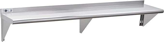 Profeeshaw NSF Stainless Steel Shelf 12” x 72”, 345 lb Commercial Shelves Wall Mounted Metal Shelving with Backsplash and 2 Brackets for Restaurant, Bar, Utility Room, Kitchen and Garage