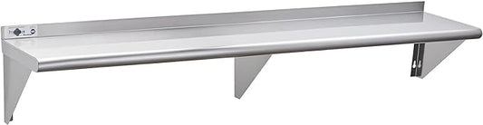 Profeeshaw NSF Stainless Steel Shelf 12” x 72”, 345 lb Commercial Shelves Wall Mounted Metal Shelving with Backsplash and 2 Brackets for Restaurant, Bar, Utility Room, Kitchen and Garage