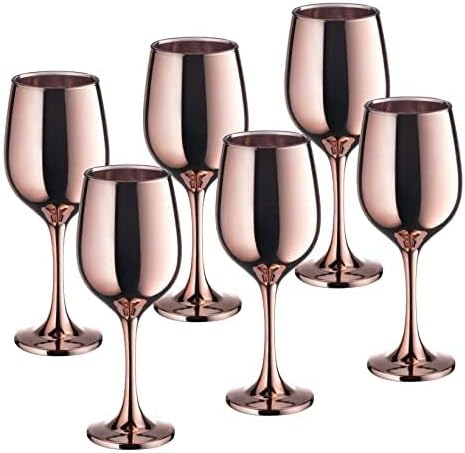 Vikko Décor Wine Glasses, Light Gold Wine Glass, 14 Oz Fancy Wine Glasses With Stem For Red And White Wine, Thick And Durable Wine Glass, Dishwasher Safe, Set Of 6