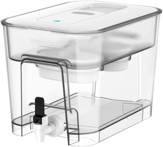 Waterdrop 40 Cup Dual Filter Dispenser, 8X Faster Filtration, 400-Gallon Lifespan, Water Filter Dispenser for Home/Office, 2 Replacements, 10X Longer Lifetime, Reduces Chlorine, PFOA/PFOS，White