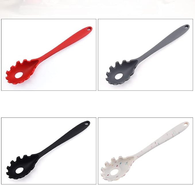 Silicone Pasta Fork (11.5"), High Heat Resistant to 480°F, Hygienic One Piece Design, Spaghetti Strainer & Server Spoon Pasta Forks (Black)