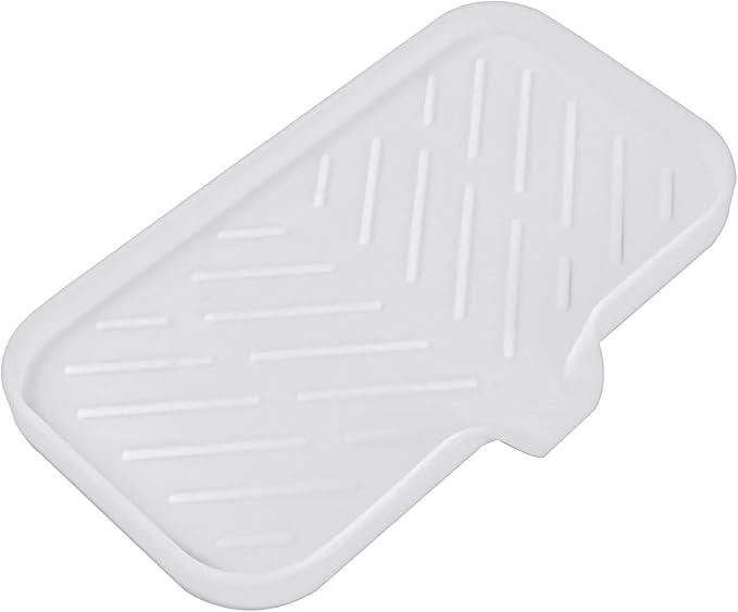 Silicone Bathroom Soap Dishes with Drain Spout-Bathroom and Kitchen Sink Organizer,Sponge Holder,Dish Soap Tray,Perfect for Dispenser,Scrubber,Bottle,Cup on Sink or Counter-White 9.6"×5.3"