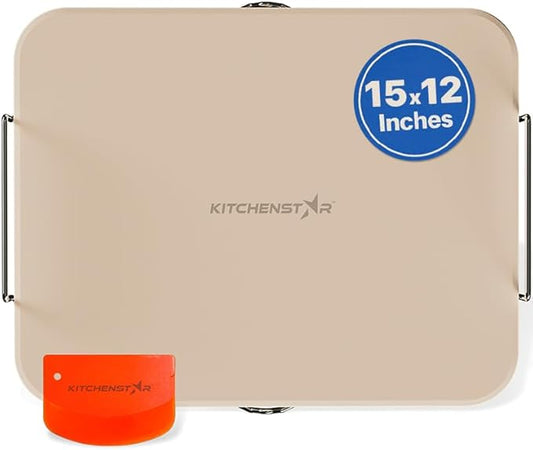 KitchenStar 15x12-inch Pizza Stone for Oven & BBQ Grill with Handles, Rectangular, 5/8" Thick - Natural Cordierite, 1800°F Resistant, Baking Stone Set with Stainless Steel Rack & Plastic Scraper Tool