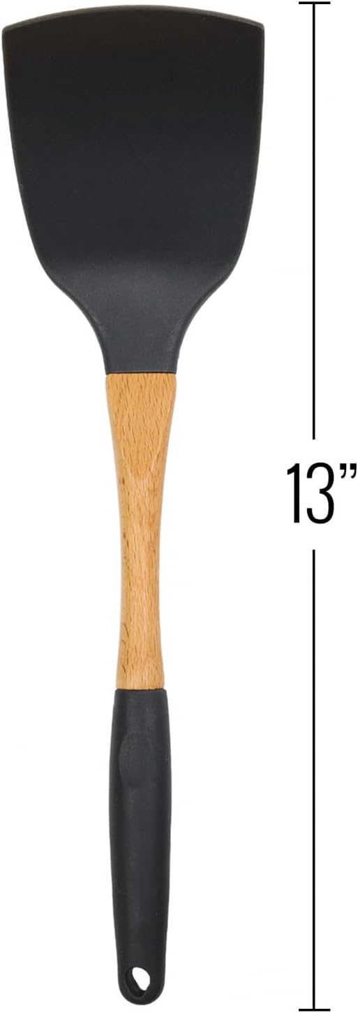 Beille Grey Nylon Spatula with Wooden Handle Kitchen Utensils High Heat Resistance, 13 Inch